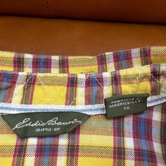 Eddie Bauer Women’s 100% Cotton Yellow Purple
Plaid Button Down Shirt size XL - Picture 3 of 7